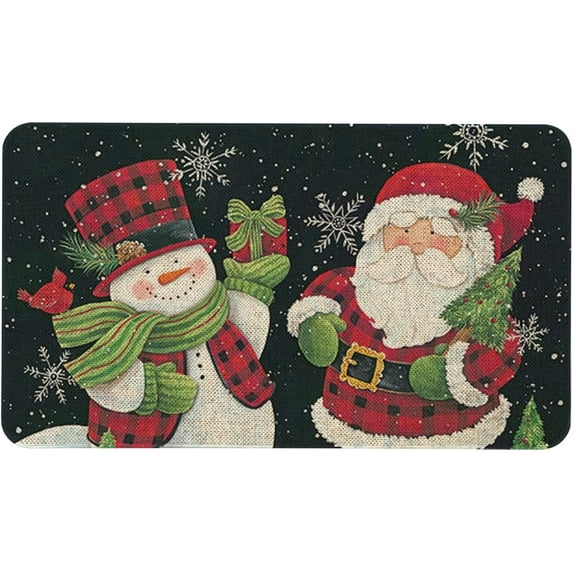 Christmas Door Mat 30 X 17 Inch Snowman and Santa Claus Doormat Indoor Outdoor Entrance Floor Rug Non Slip Winter Christmas Decor Rubber Welcome Mats