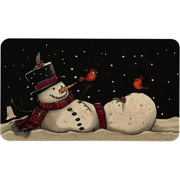 Christmas Door Mat Black Snowman Winter Doormat Decorative Outdoor Autumn Decoration Indoor Outdoor Entrance Floor mat, Non Slip Welcome Party Decor 17x29 Inch