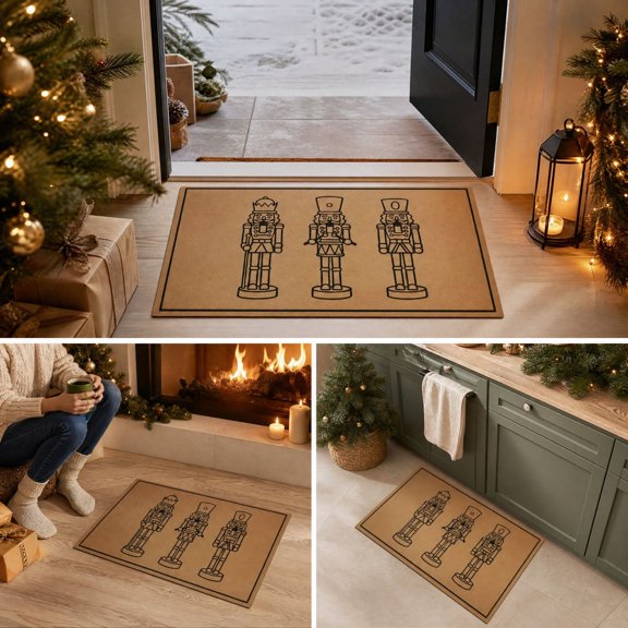 Christmas Door Mat, Christmas Nutcrackers Welcome Front Door Mat, Xmas Welcome Mat for Doorway Entryway Home Decor Indoor Outdoor
