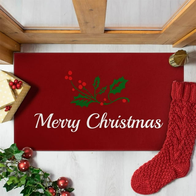 Christmas Door Mat Christmas Rug Christmas Decorations Christmas Holly Doormat Christmas