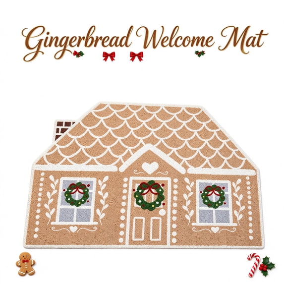 Christmas Door Mat Gingerbread House Doormat Outdoor Merry Christmas Welcome Mat Dirt-Scraping Floor Mats for Front Door Entryway Patio Home Festive Decor by MPOISVA