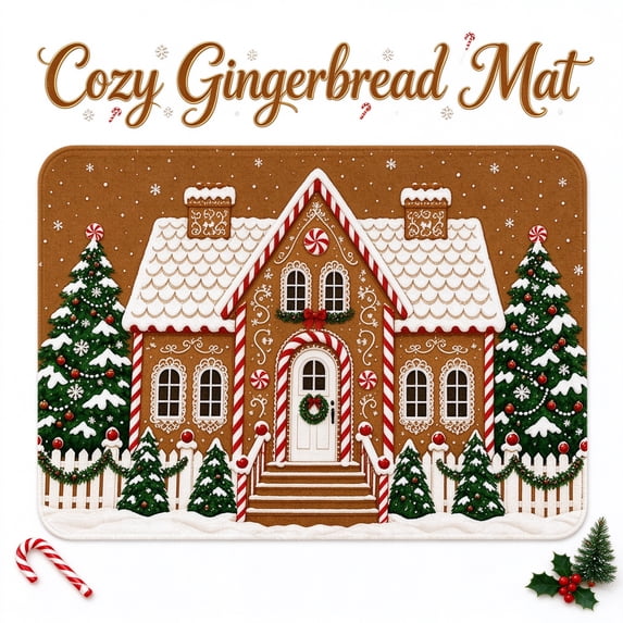 Christmas Door Mat Gingerbread House Doormat Outdoor Merry Christmas Welcome Mat Dirt-Scraping Floor Mats for Front Door Entryway Patio Home Festive Decor by MPOISVA