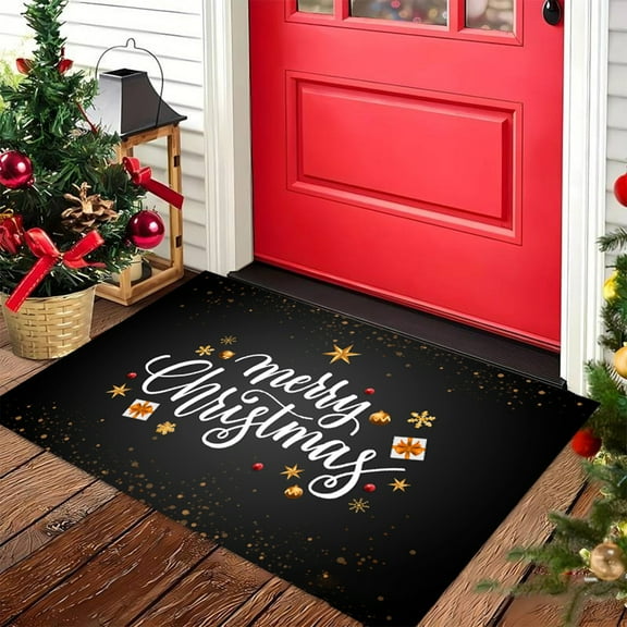 Christmas Door Mat, Holiday Decoration Floor Mat, Non-Slip Absorbent Rug for Indoor Outdoor Use, Polyester Christmas Holiday Decor for Living Room Bathroom Kitchen Entryway