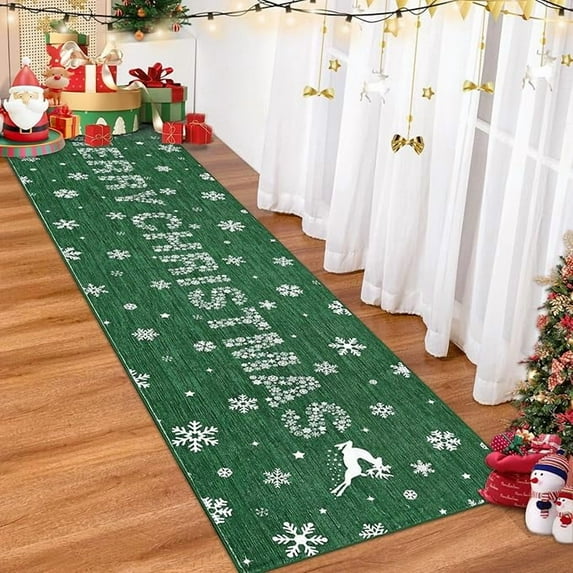 Christmas Door Mat Indoor Entrance 2'x8'Absorbent Dirt Trapper Welcome Mats for Front Door Washable Entryway Rugs Ultra Thin Doormat Non Slip Runner Rugs for Hallway Kitchen Laundry Room