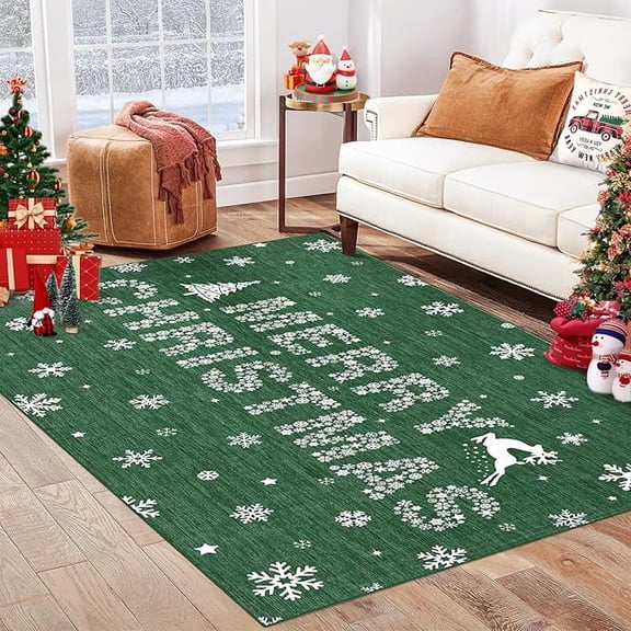 Christmas Door Mat Indoor Entrance 8'x10'Absorbent Dirt Trapper Welcome Mats for Front Door Washable Entryway Rugs Ultra Thin Doormat Non Slip Runner Rugs for Hallway Kitchen Laundry Room