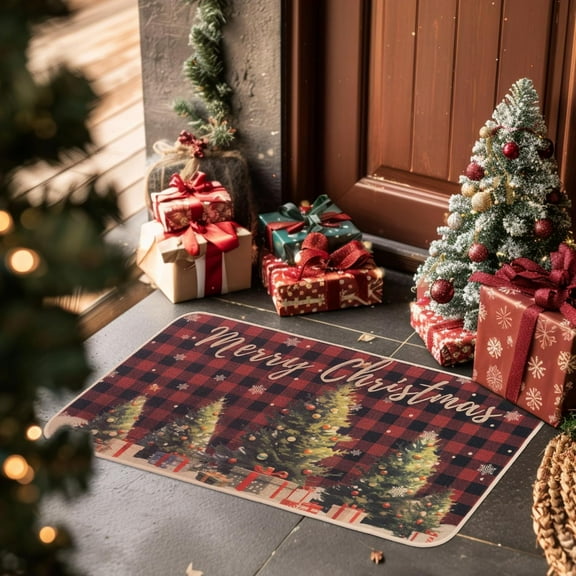 Christmas Door Mat Indoor Entrance, Welcome Mats for Front Door, Non-Slip Rubber Backing Washable Porch Rug Outdoor Mat Outside Entrance, 30''x17'', Gingerbread Candy