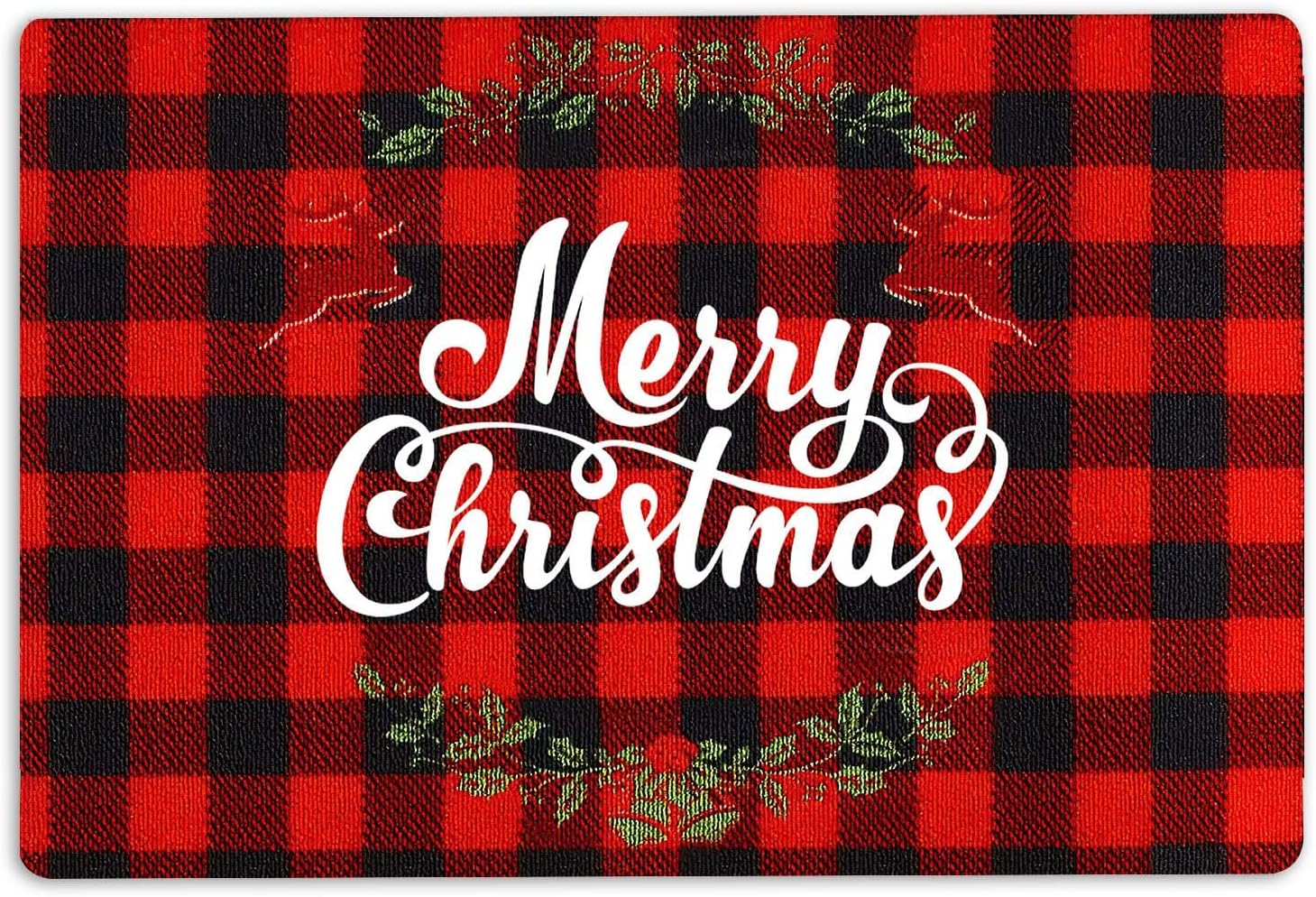 Christmas Door Mat Merry Christmas Wreaths Red Buffalo Plaid Xmas