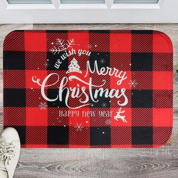 Christmas Door Mat Outdoor 16"X24",Red/Black Buffalo Plaid Rug,Washable Cotton Hand-Woven Layered Door Mats,Reversible Outdoor Christmas Decor for Front Porch,Entryway,Kitchen,Black Friday