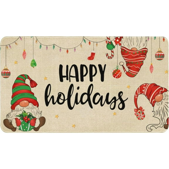 Christmas Door Mat Outdoor for Front Door Decorations,Happy Holidays Christmas Gnome Doormat,Winter Xmas Holiday Welcome Floor Mat Rug for Porch Entrance Farmhouse Decor,30" x 17"