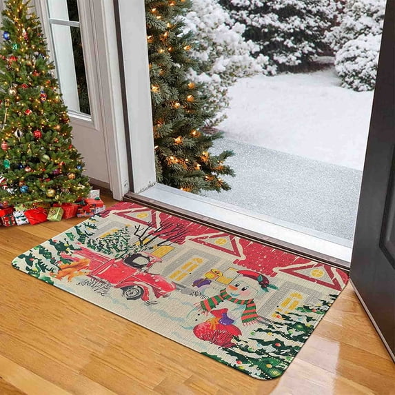 Christmas Door Mat Outdoor Welcome Doormat Merry Christmas Front Mat Non-Slip Washable Decorative Winter Xmas Holiday Doormat Entrance Rug for Indoor Outdoor Home Decoration 17 x 30 Inch