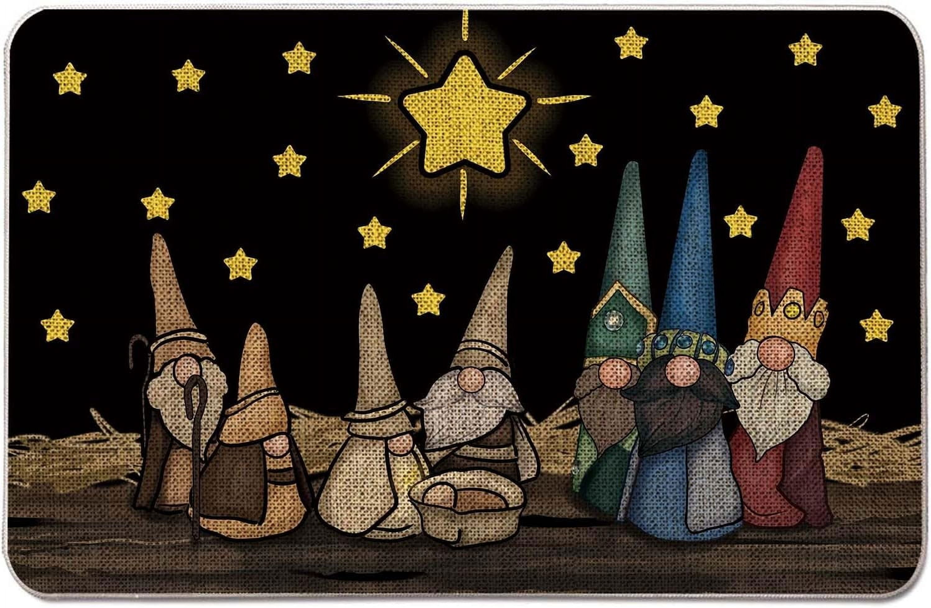 Christmas Door Mat Rug Gnomes Black Doormat Entrance Rug Winter Door