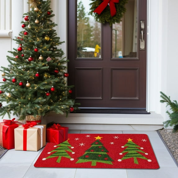 Christmas Door Mat,Vintage Christmas Welcome Mat,15.8x23.6in Non-Slip Red Doormat for Indoor/Outdoor,Waterproof & Easy Clean Holiday Decor for Front Door,Bathroom,Winter Xmas Rustic 