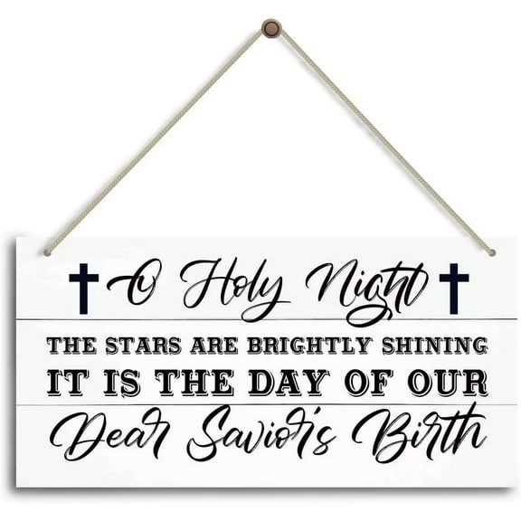 Christmas Door Sign Decor, Savior's Birth, Winter Seasonal Christmas Wall Art Hanging Wooden Sign Merry Xmas Holiday Decorations for Home Outside Indoor 10x5 Inch