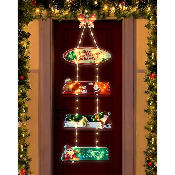 Christmas Door Sign Decorations, 3ft LED Merry Christmas Sign for Front Door Decor, Waterproof Battery Hanging Xmas Lights - Window Wall Decor Lights for Home Indoor Outdoor Xmas Decor - Warm White