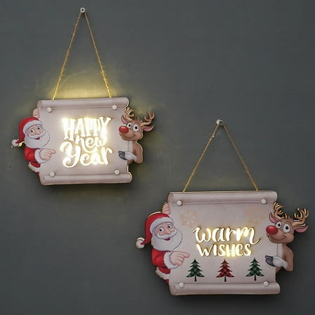 Christmas Door Sign Wooden Welcome Sign With LED Light