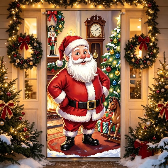 Christmas Door Tapestry, Polyester Hanging Clear Design Fabric Door Tapestry, Full Door Surface Seasonal Display, Seasonal Door Hanging for Front Door, Wall, 35.43 x 70.86 in, 1pc, Style C
