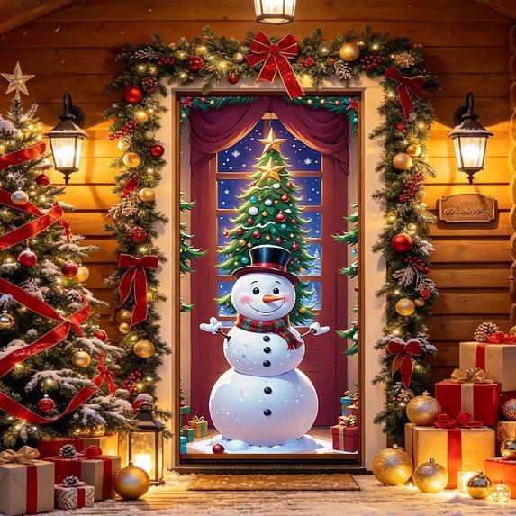Christmas Door Tapestry Xmas Front Door Hanging Decor Holiday Party Cloth Door Curtain Christmas Door Cover for Home Bedroom Wdoor Holiday Decoration and Gift