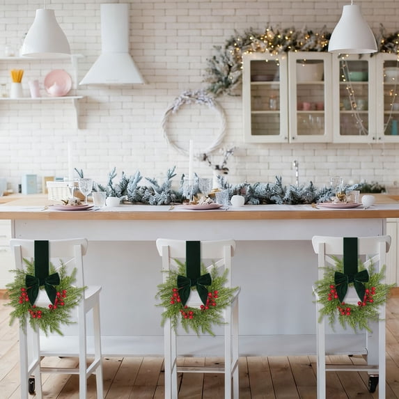Christmas Door Wreath 1pc, 10.6 Inch Small Artificial Greenery for Front Door, Interior Door, Kitchen Cabinet, Window, Wall and Porch Holiday Decor