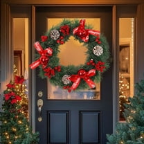 Christmas Door Wreath with Red Berries and Pine Cones – 12 Inch Artificial Flower Wreath for Front Door, Indoor & Outdoor – Winter Holiday Decorations with Bow and Christmas Balls