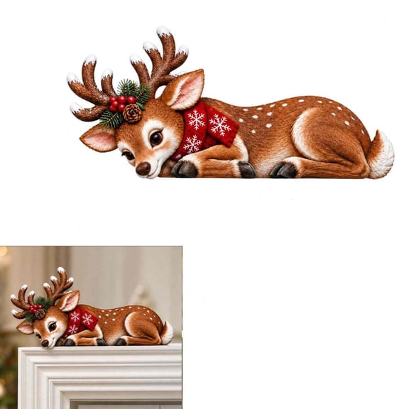 Christmas Door lintel Decor, Wooden Christmas Figurine Door-Head Ornament, Sleigh Reindeer Elf Santa Tabletop Decoration for Indoor Christmas Holiday Decor(C)