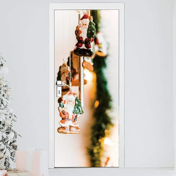 Christmas Door sticker, Christmas elements Door Cover Decorations Backdrop Photography Background Christmas Banner Xmas New Year Party Decor, Self-adhesive and removable,SP-F148,S(38.5x200cmx2Pcs)