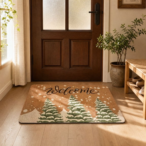 Christmas Doormat, 15.7 x 23.6 in Welcome Front Door Mat, Winter Holiday Entryway Floor Rug for Home Porch Patio Indoor Outdoor Decor - Winter Tree