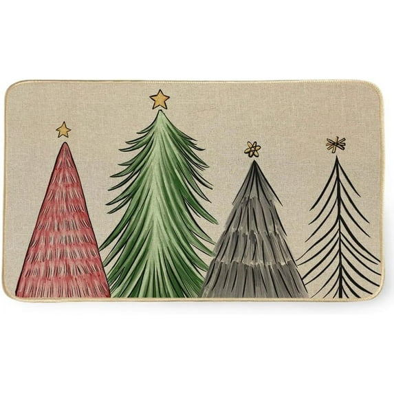 Christmas Doormat 17x29 Inch, Seasonal Winter Xmas Tree Decorative Door Mat, Non-Slip Rubber Rugs for Indoor Outdoor Entrance Floor Mats DM102