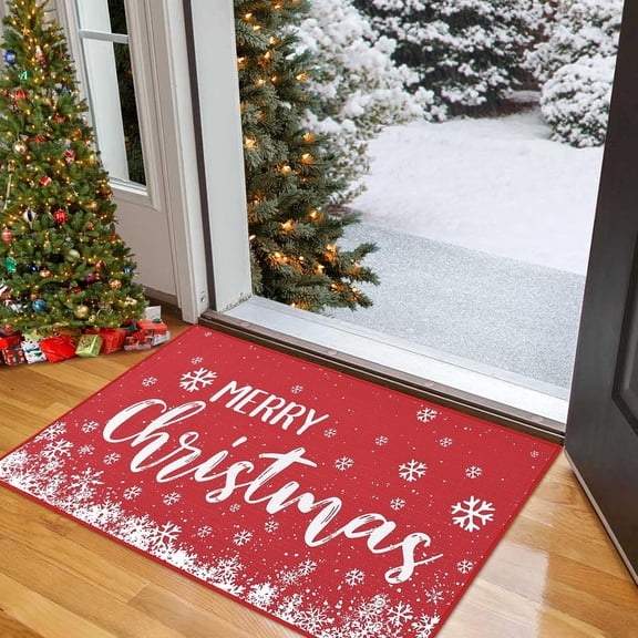 Christmas Doormat 20 x 32 Inch Holiday Xmas Decorative Door Mat Winter Christmas Snowflakes Welcome Mat Outdoor Indoor Non Slip Entrance Floor Door Mat Front Porch for Home Decoration