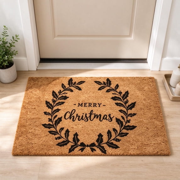 Text On Mat Design Christmas Doormat, 30x18 Inch Merry Christmas Welcome Mat with Wreath ...