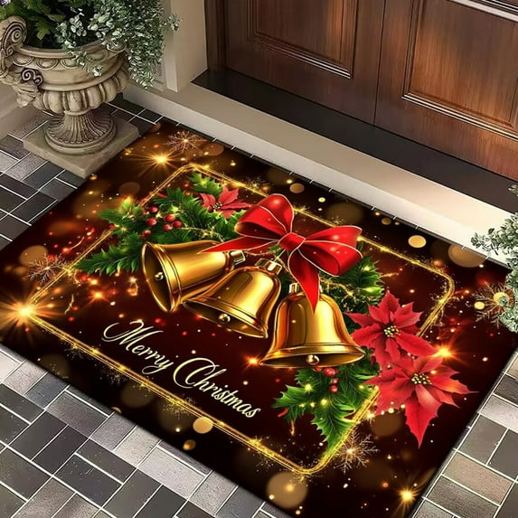 Christmas Doormat, Absorbent Non-Slip Entryway Mat for Front Door Bathroom Kitchen, Holiday Welcome Carpet with Festive Design, Indoor Outdoor Use A