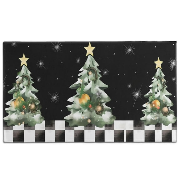 Christmas Doormat Buffalo Plaid Christmas Tree Merry Christmas Floor Mat,Xmas Winter Holiday Non Slip Low-Profile Sink Mat Decorations for Home Kitchen 17x30 Inches
