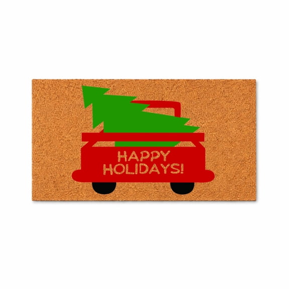 Christmas Doormat, Happy Holidays, Vintage Red Truck, Christmas Tree, Winter Entryway Mat, Front Door Decor 3419 (24x72 inches) 3419