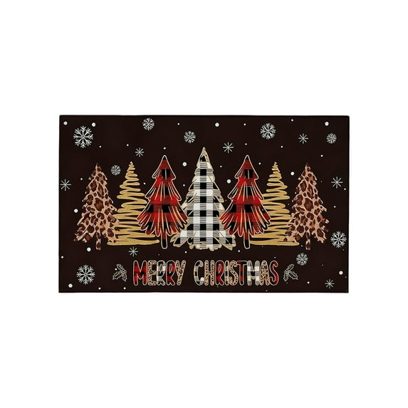 Christmas Doormat Merry Christmas Decorative Doormat Washable Non Slip Floor Rugs Black and Red Buffalo Plaid Floor Mat for Front Porch Door Bathroom, 15.74x23.62in