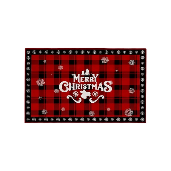 Christmas Doormat Merry Christmas Decorative Doormat Washable Non Slip Floor Rugs Black and Red Buffalo Plaid Floor Mat for Front Porch Door Bathroom, 15.74x23.62in