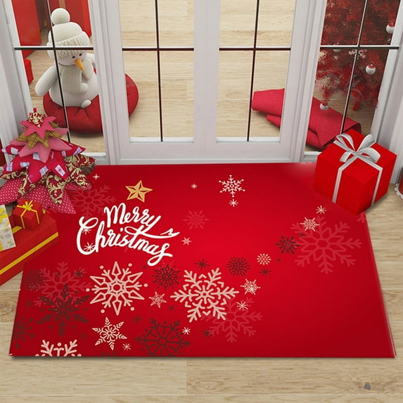 Christmas Doormat Merry Christmas Door Mat Red Snowflakes Non-Slip Indoor Outdoor Front Door Doormat Living Room Bedroom Entrance Rug Kitchen Floor Mat Home Festive Decoration 23.62" x 15.74"(Red-A)