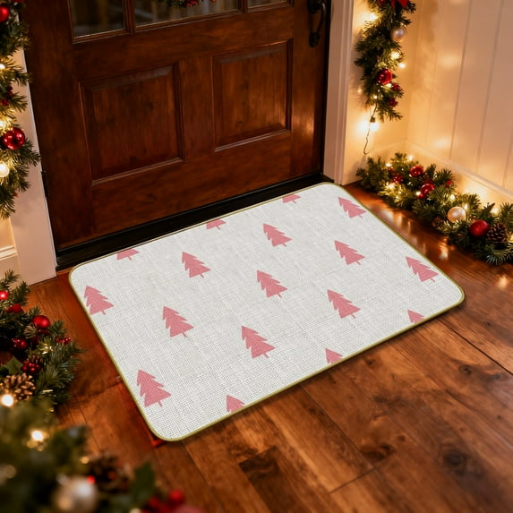 Christmas Doormat, Non-Slip Holiday Entryway Rug with Pine Cone Design for Front Door Indoor Outdoor Decor(Beige)