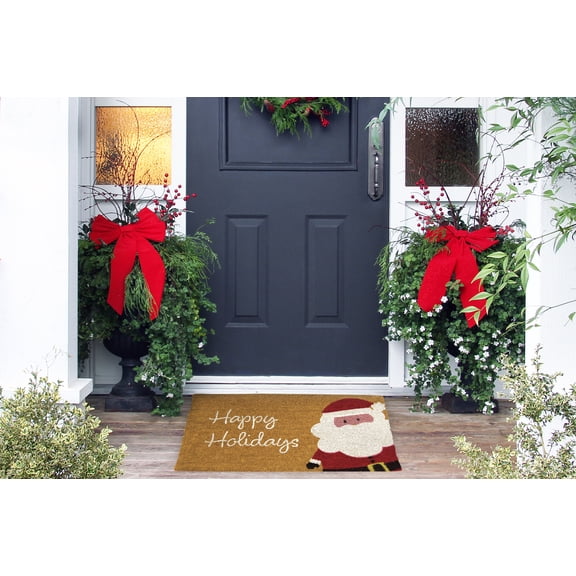 Christmas Doormat Outdoor or Indoor Waterproof Coir Coconut Fiber Welcome Rug for Porch Entrance, Patio, Kitchen, Bathroom Seasonal Throw Rugs, 17x30 Door Mat (Happy Holidays Santa)