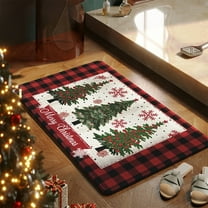Christmas Doormat Red Welcome Mats, 24x16 Inch Classic Plaid Merry Christmas Tree Print Imitation Pashm Non-Slip & Washable Festive Entry Rug for Front Door Decorations Indoor