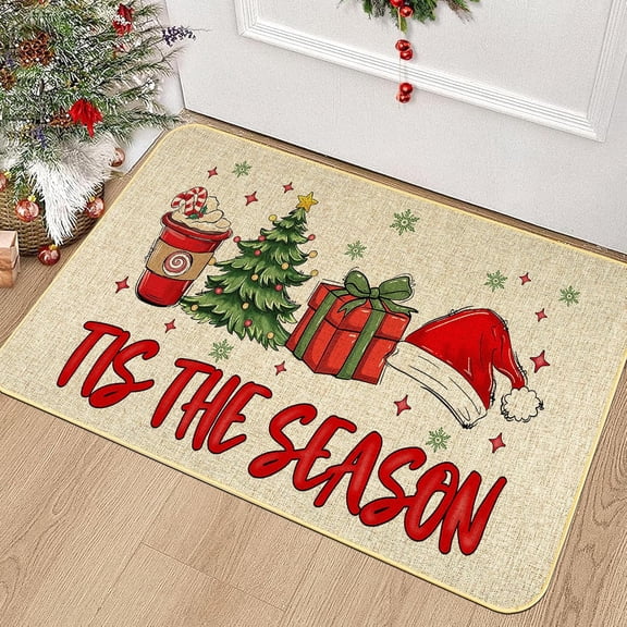Christmas Doormat Tis The Season Door mat Xma Welcome Indoor Outdoor Entrance Mat Bathroom Non-Slip Rubber Backed Greeting New Year''s Eve Party Decorations 17 X 29 Inches