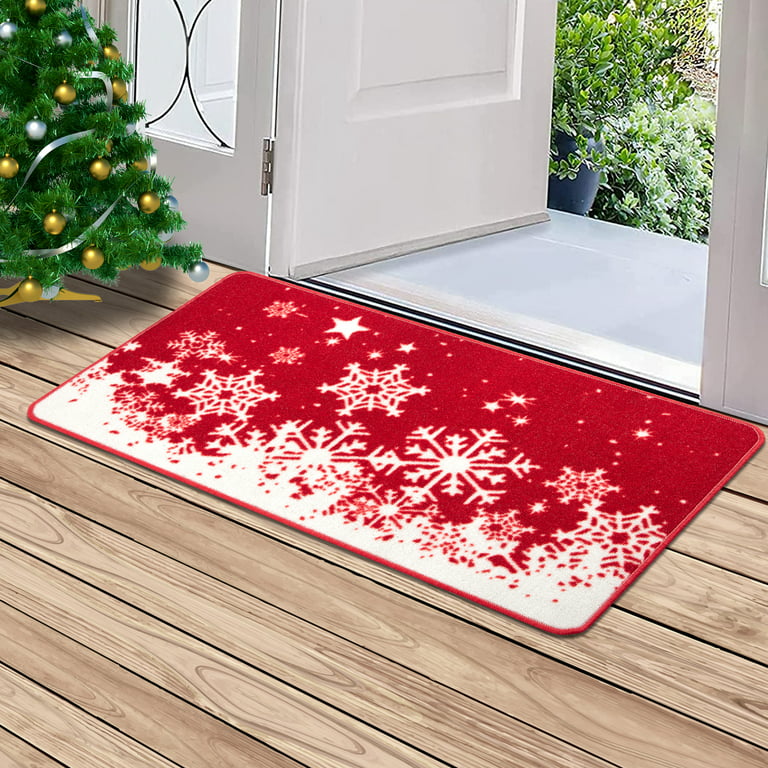 Christmas Snowman Indoor Door Mat - 16x24, Non-Slip Welcome Mat for  Patio, Xmas Tree Winter Snowflake Red Black Plaid Front Door Rug for Entry