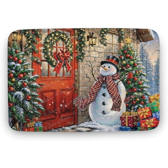 Christmas Doormat Winter Snowman Door Mat Xmas Welcome Mat Non-Slip and Washable Winter Doormat Rubber Back Snowflakes Door Mat Rugs for Indoor Outdoor 20"x32"