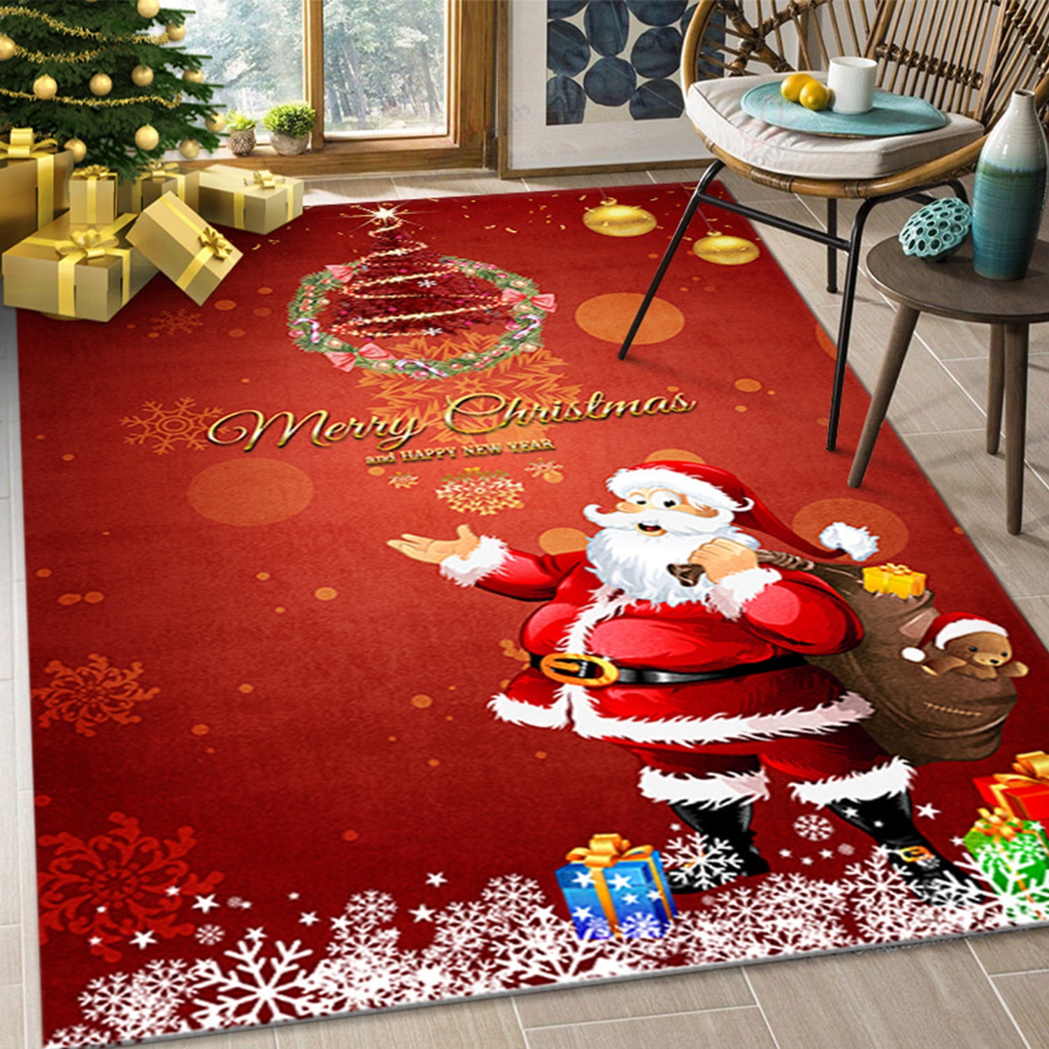 Christmas Tree Mat Xmas Welcome Decorative Doormat Non Slip Winter Floor  Mats New year Frontdoor Accessories Home Supplies
