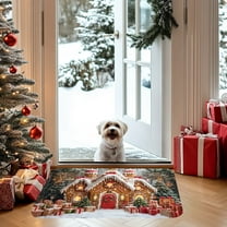 Christmas Doormat for Indoor Outdoor, Non-Slip Welcome Mat with Gingerbread Santa Design for Front Door Kitchen Entryway(A)