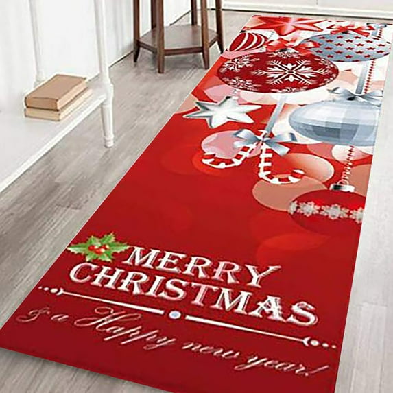 Christmas Doormats Set - Holiday Welcome Mats Non-Slip Indoor/Outdoor Rug with Santa Snowman Designs, Flannel Absorbent Carpet for Front Door Decor 24"x72"