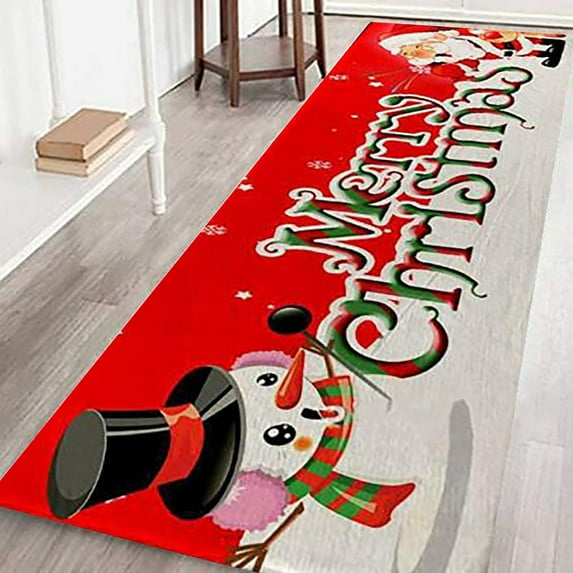 Christmas Doormats Set - Holiday Welcome Mats Non-Slip Indoor/Outdoor Rug with Santa Snowman Designs, Flannel Absorbent Carpet for Front Door Decor 24"x72"