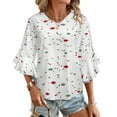thumbnail image 1 of Christmas Dot Women's V-Neck Blouse With 3/4 Ruffled Bell Sleeves Casual Top Ladies Blouses, 1 of 7