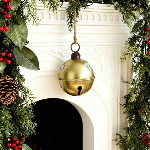 Christmas Double Bells Decoration - Large Iron Pendant Ornament (White/Red/Gold), Festive Tree Hanging Decor for Home/Office Layout, Durable Holiday Accessory (1-Pack),Gold