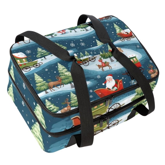 Christmas Double Layered Insulated Lunch Bag with Two Compartments, Large Capacity, Refrigeration Capability, and Hand Carry Design - 7.1x11.4x16.1 Inches