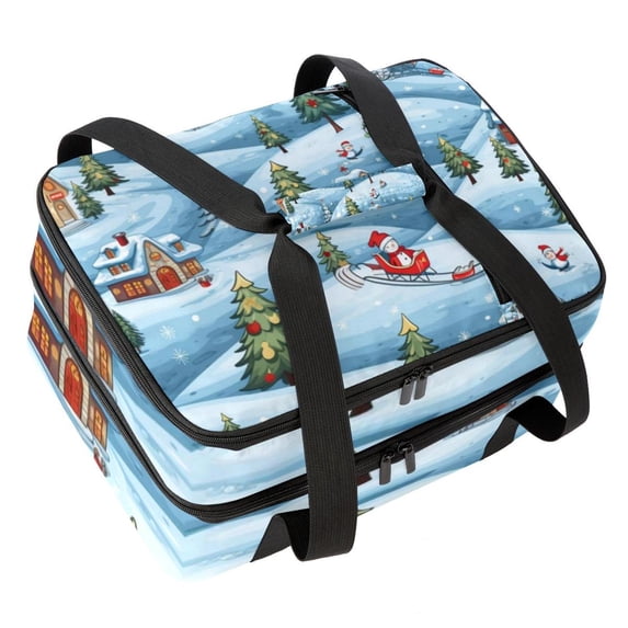 Christmas Double Layered Insulated Lunch Bag with Two Compartments, Large Capacity, and Hand Carry - 7.1x11.4x16.1 Inches