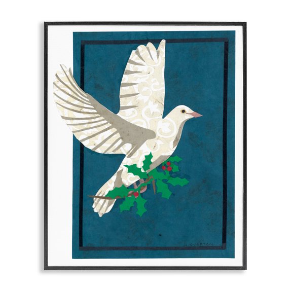 Stupell Industries Christmas Dove with Holly Black Framed Giclee Art, design by Nancy Overton